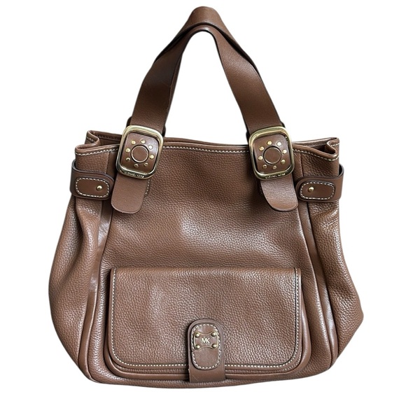 Michael Kors Brown Leather Shoulder Bag Studded Gold Detail - Picture 1 of 14